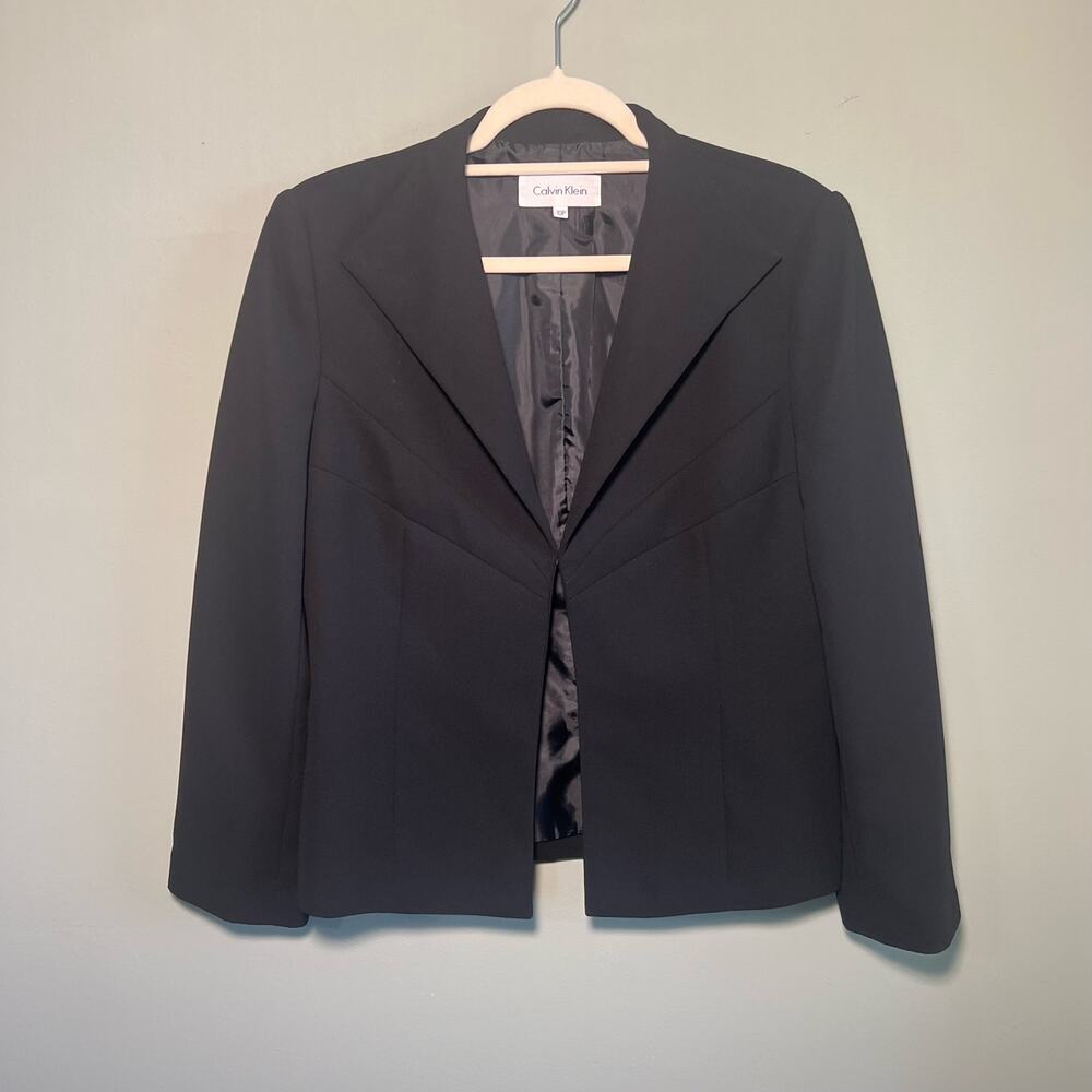 Calvin Klein Black Chic Blazer Jacket, Office Business Casual Suit Separate, 10P